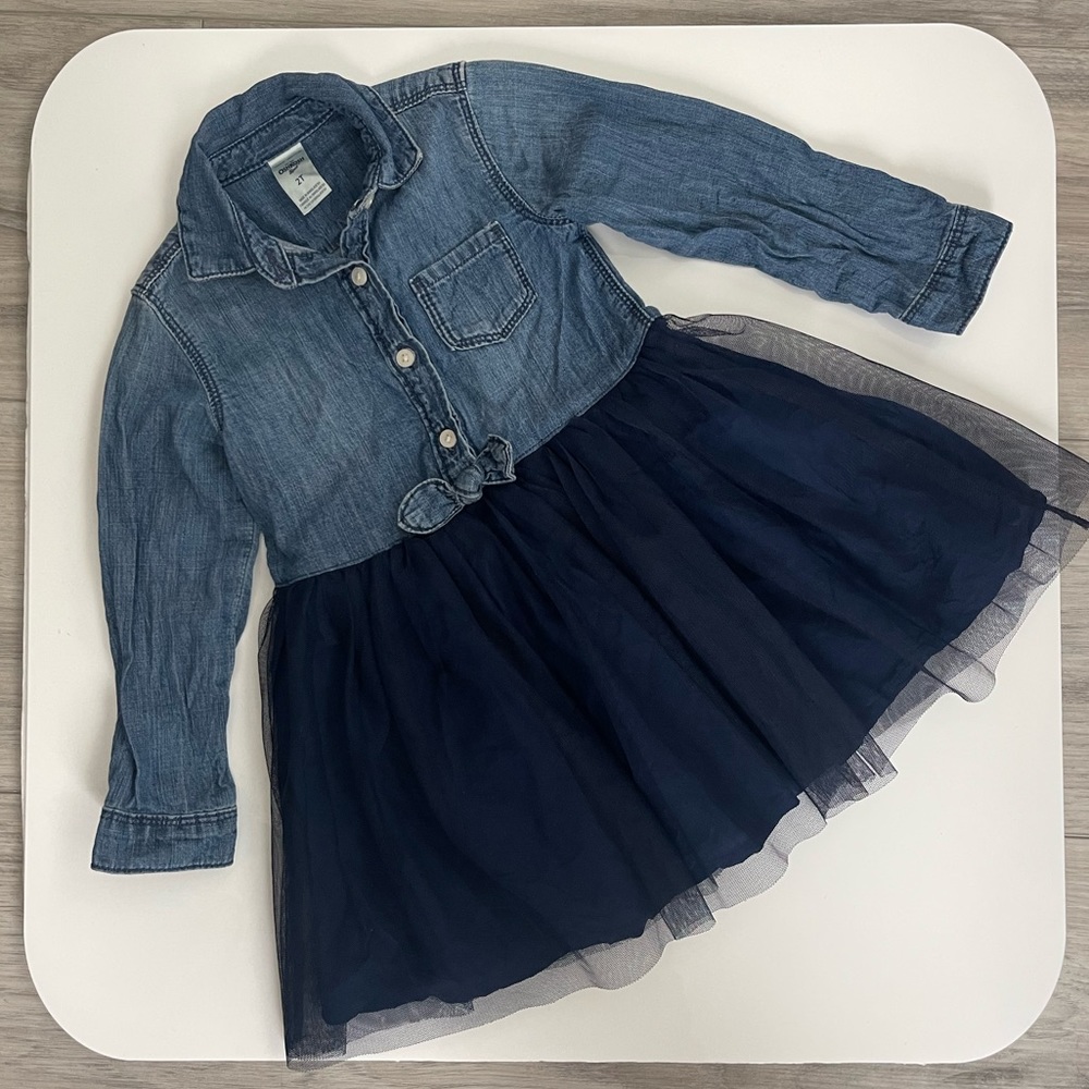 OSHKOSH • 2T • Denim and navy blue tulle dress ((with solid layer underneath))